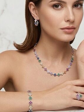 New Multi-Color Mini Clover Jewelry Set - Necklace, Bracelet & Earrings